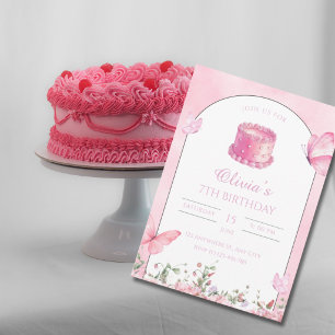 Invitación Mariposa Rosa y Cumpleaños Floral