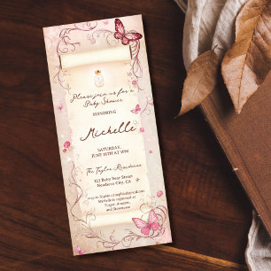 Invitación Mariposa rosa y turbia encantada de un bebé de per