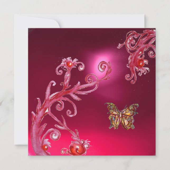 Invitación MARIPOSA  RUBÍ ROJO rosa brillante (Anverso)