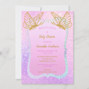 Invitación Mariposa sincera rosa y dorada Baby Shower