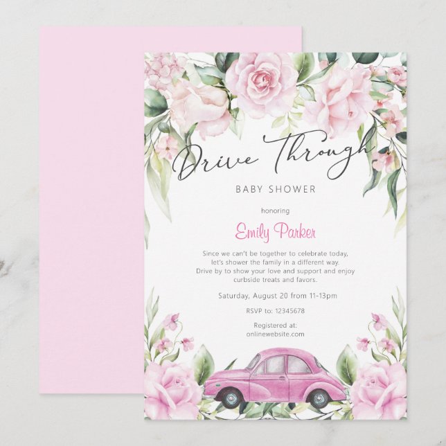 Invitación Mariposa, temas de Baby Shower Chicas, (Anverso / Reverso)