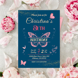 Invitación Mariposa temática 8 cumpleaños color azul