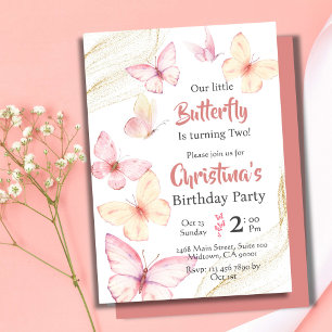 Invitación Mariposa temática linda felicidad 2º cumpleaños