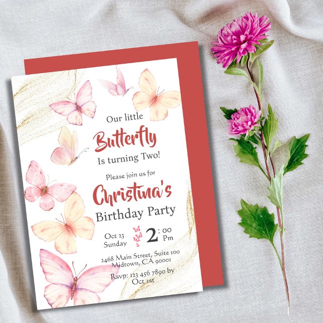 Invitación Mariposa temática linda felicidad moderna 2º cumpl (Subido por el creador)