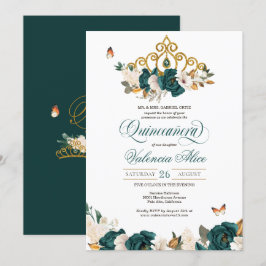 Invitación Mariposa Tiara Quinceanera, Rosas verdes de Esmera
