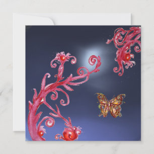Invitación MARIPOSA  TOPACIO AZUL rosa brillante,rojo