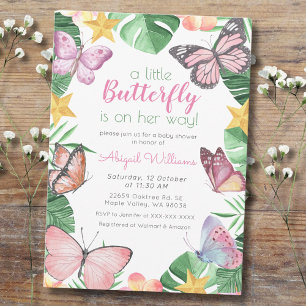 Invitación Mariposa tropical en camino - Chica Baby Shower