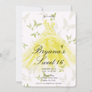 Invitación Mariposa verde amarilla Dance Vestido dulce 16 Fie
