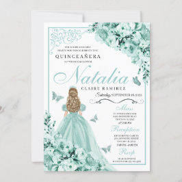 Invitación Mariposa verde claro Tiara Princesa Quinceanera