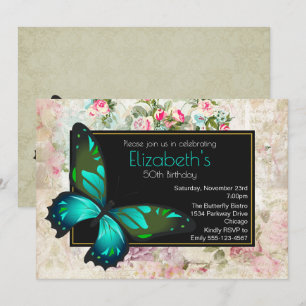 Invitación Mariposa verde en el cumpleaños de un pueblo vinta