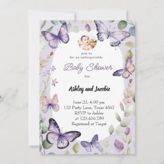 Invitación Mariposa Verde floral Niña