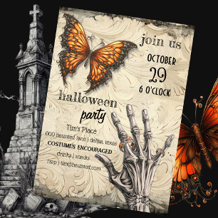 Invitación Mariposa victoriana   Esqueleto   Halloween gótico