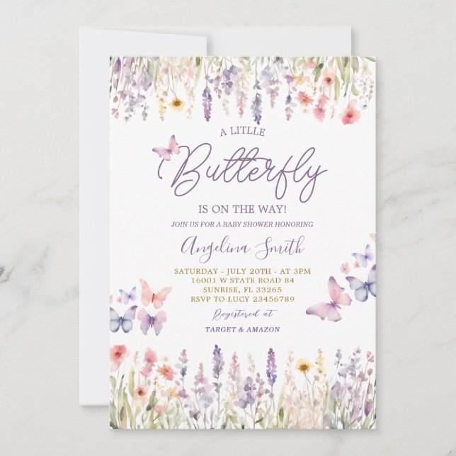 Invitación Mariposa Wildflower Garden Baby Shower Floral (Anverso)