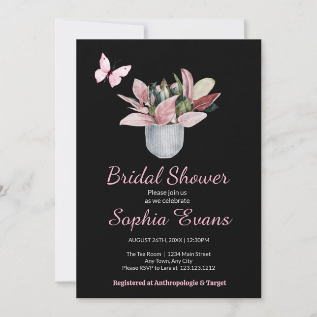 Invitación Mariposa y ducha de puño negra (Anverso)