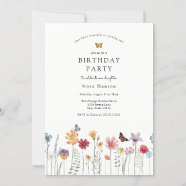 Invitación Mariposa y flor silvestre floreciente cumpleaños