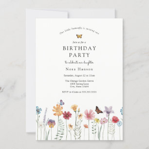 Invitación Mariposa y flor silvestre floreciente cumpleaños