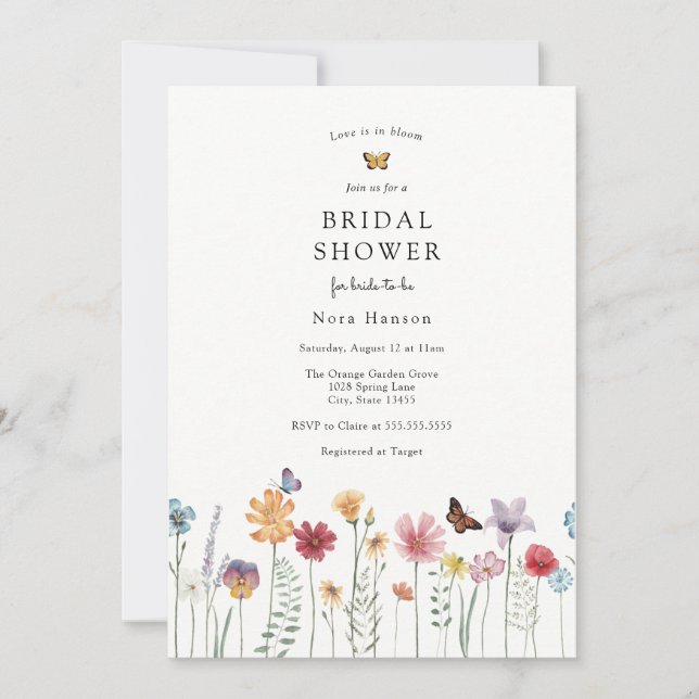 Invitación Mariposa y flor silvestre floreciente ducha de nov (Anverso)