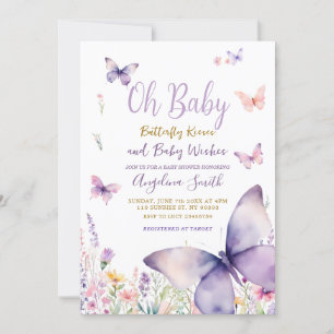 Invitación Mariposa y flores púrpura Chica Ducha bebé