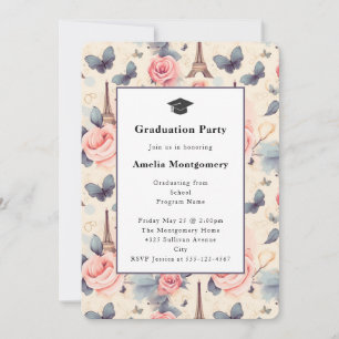 Invitación Mariposa y rosas de la Torre Eiffel para graduació