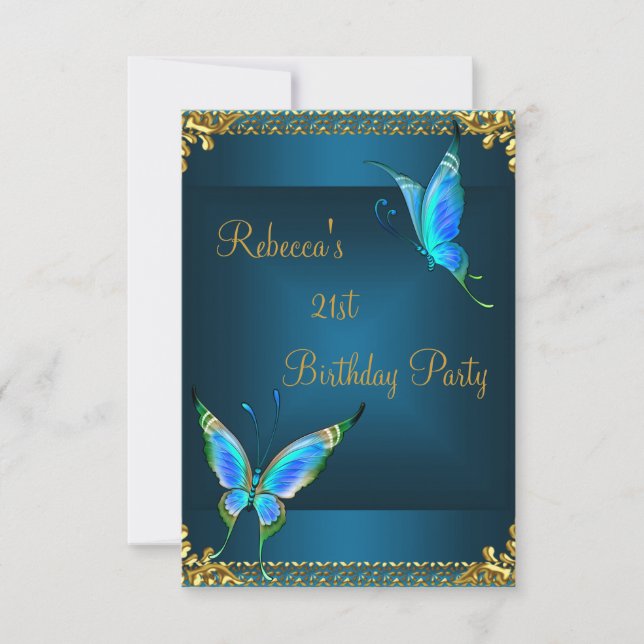 Invitación Mariposas 21ª Fiesta de cumpleaños Azul Verde azul (Anverso)