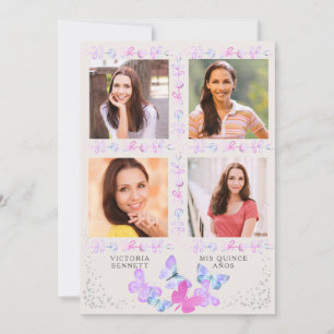 Invitación Mariposas Acuarela 4 Fotos Quinceañera
