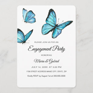 Invitación Mariposas acuarela azul elegante Compromiso