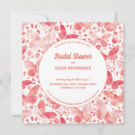 Invitación Mariposas acuarela Coral Pink Bridal Shower