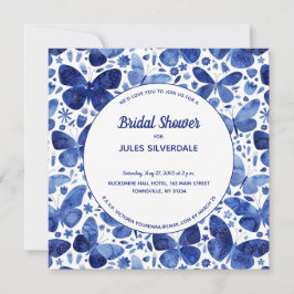 Invitación Mariposas acuarela Indigo Blue Bridal Shower