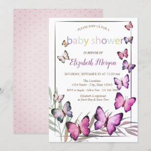 Invitación Mariposas acuarela lunares Baby Shower