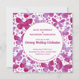 Invitación Mariposas Acuarela Magenta Noche Rosa