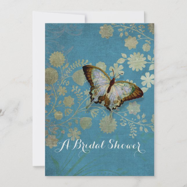 Invitación Mariposas acuarelas con patrón floral moderno (Anverso)
