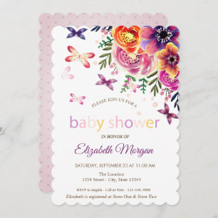 Invitación Mariposas acuarelas Dots Floral Baby Shower