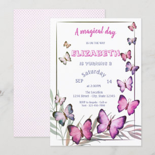 Invitación Mariposas Adorables Cumpleaños Rayado 