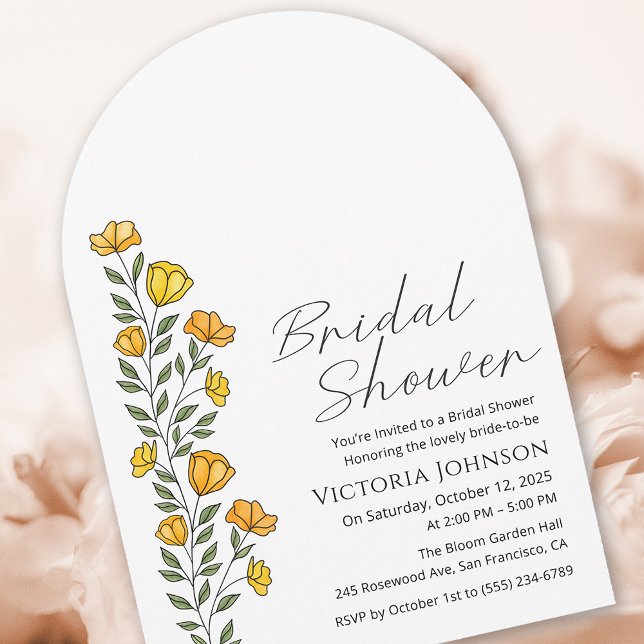 Invitación Mariposas amarillas de verano flores ducha de novi (Summer Yellow Buttercups  Flowers Bridal Shower Invitation)