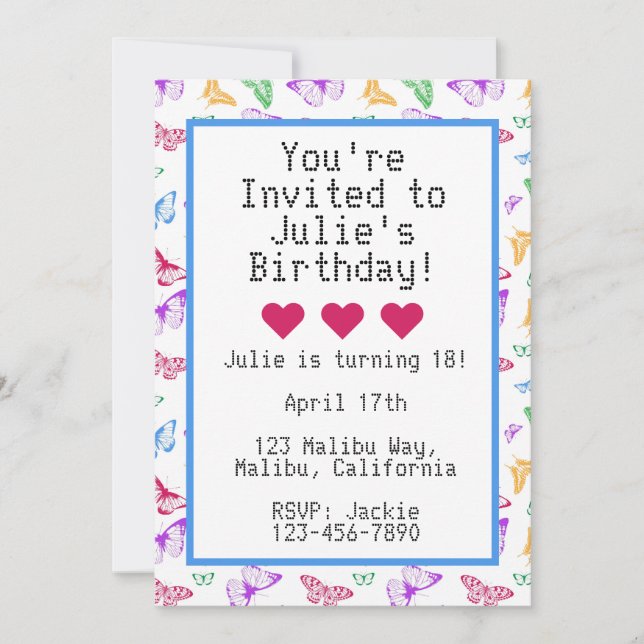 Invitación Mariposas arcoiris (Anverso)