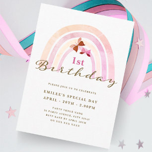 Invitación Mariposas arcoiris Fiesta de cumpleaños Pastel