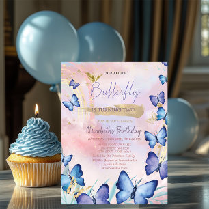 Invitación Mariposas Azules Aquarela Cumpleaños Arcoíris