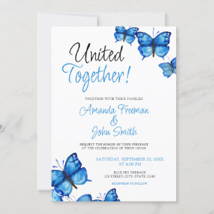 Invitación Mariposas azules de color de agua elegante matrimo