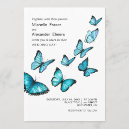 Invitación Mariposas azules de lujo. Boda elegante y aireado