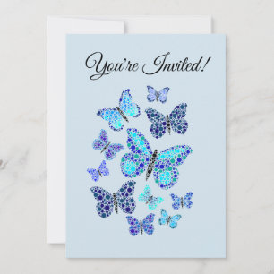 Invitación Mariposas Azules En Puntos