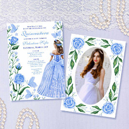 Invitación Mariposas azules para bebés Foto de la princesa Qu
