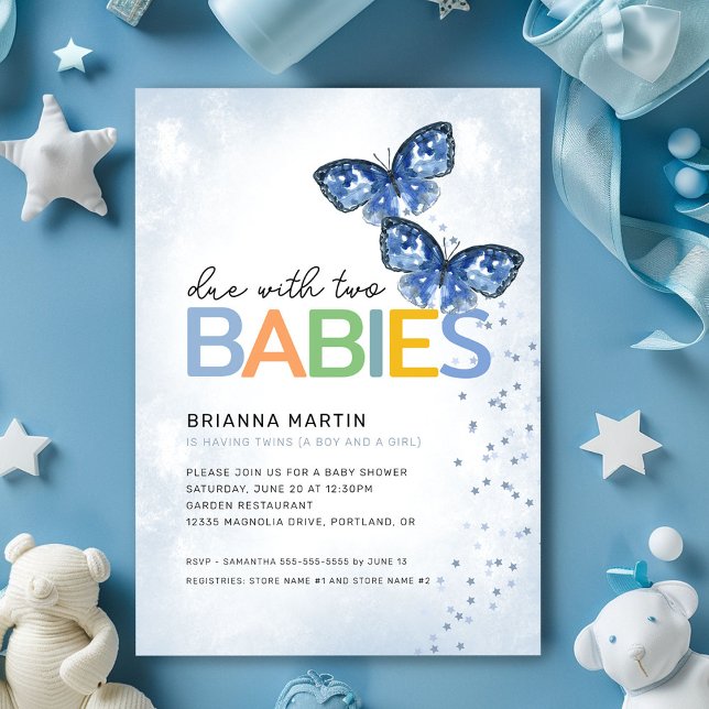 Invitación Mariposas azules por Baby Shower de dos gemelos (Subido por el creador)