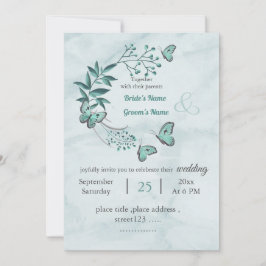 Invitación mariposas azules románticas dejan boda floral