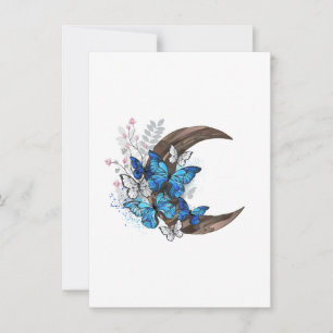 Invitación Mariposas azules sobre la media luna de madera