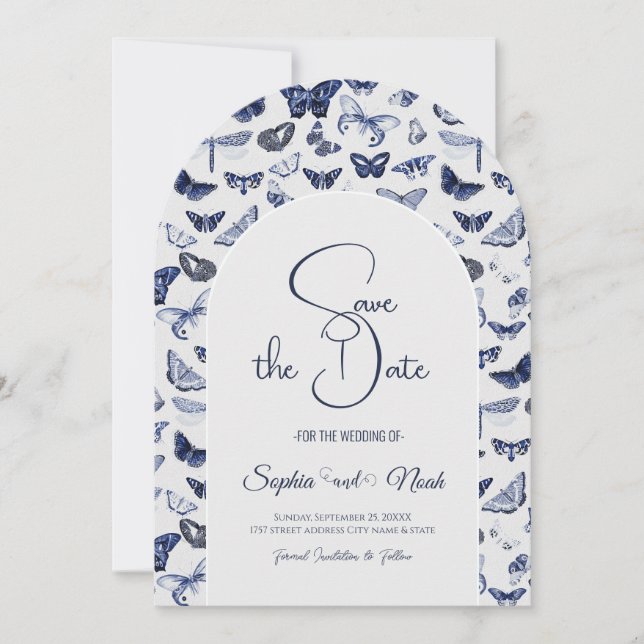 Invitación Mariposas Azules Vintage (Anverso)