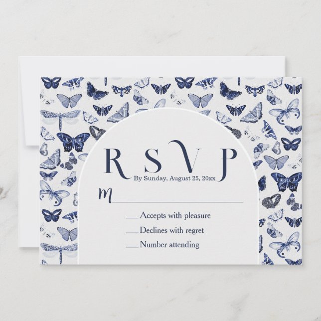 Invitación Mariposas azules vintage (Anverso)