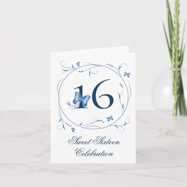 Invitación Mariposas azules y dulces 16 (Anverso)