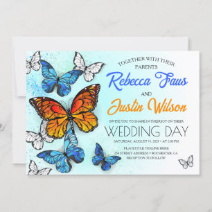Invitación Mariposas Azules y Naranjas Morpho Monarca