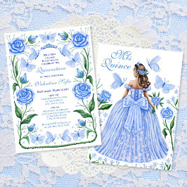 Invitación Mariposas azules y Rosas Princesa Quinceanera