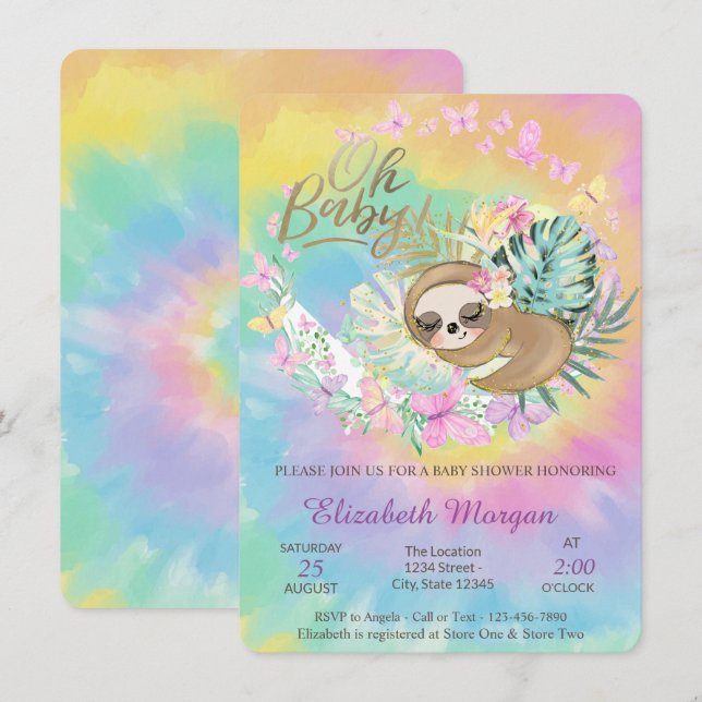 Invitación Mariposas, Baby Shower de tinte de eslora dormido (Anverso / Reverso)